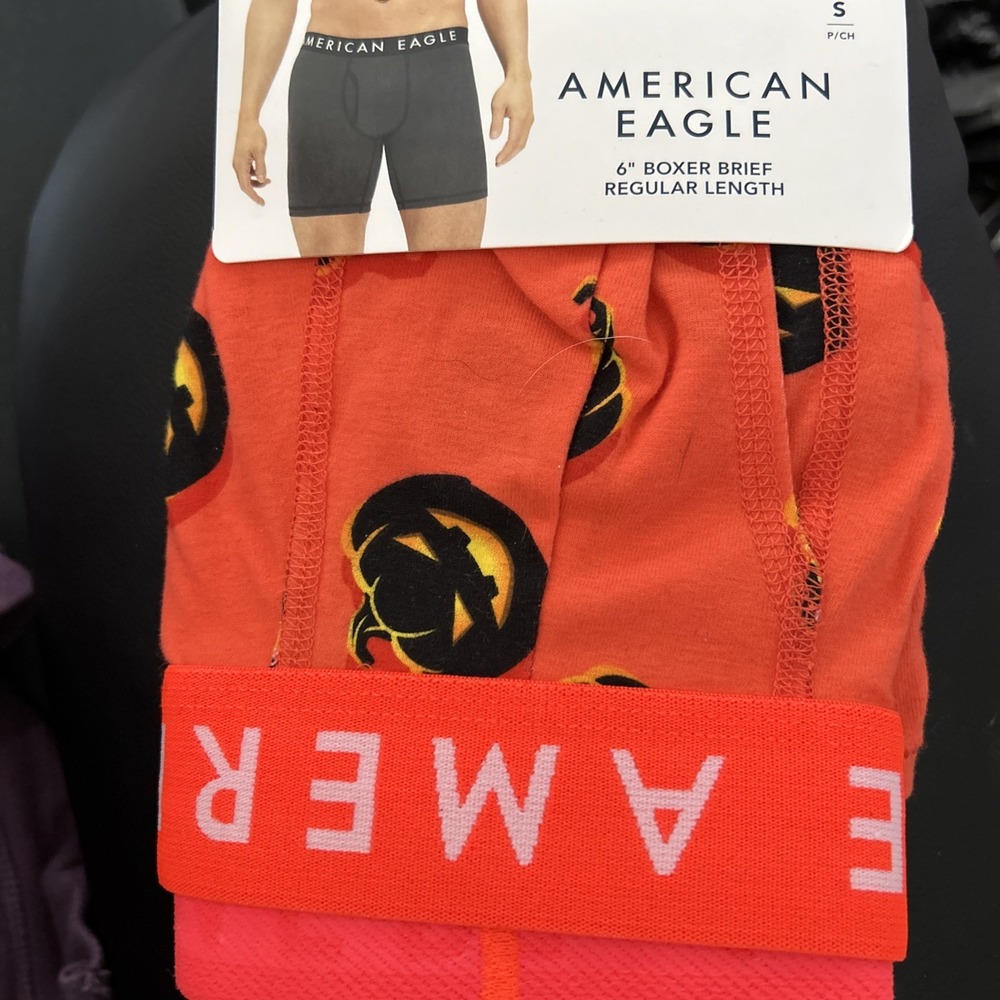 NWT AMERICAN EAGLE 6" Boxer Brief Size Small S Orange Pumpkins Halloween‎